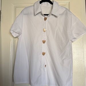 SHEIN White Shirt with Heart Buttons